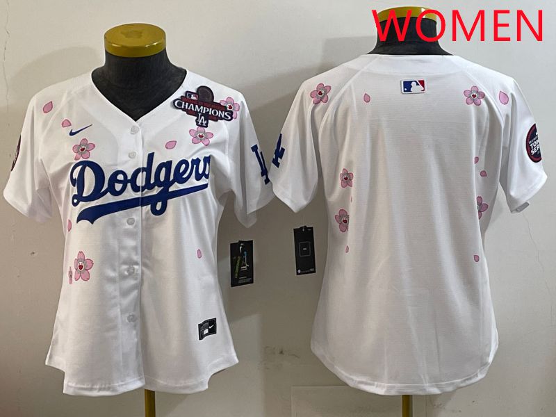 Women Los Angeles Dodgers Blank White Sakura Edition 2025 Nike MLB Jersey style 2